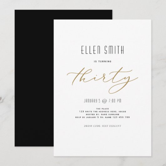 Invitation Élégant, simple, moderne, 30e anniversaire (Devant / Derrière)