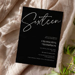 Invitation Elégant simple moderne blanc noir photo Sweet 16<br><div class="desc">Élégant simple moderne blanc sur photo noir Sweet 16</div>