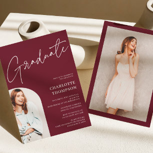 Invitation Elégant simple moderne bordeaux photo graduation