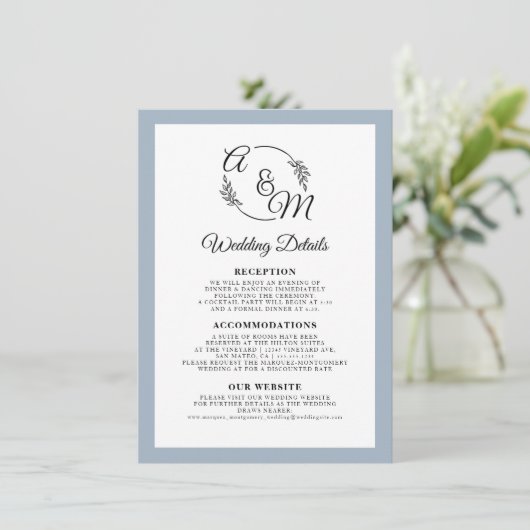 Invitation Elégant Simple Moderne Dusty Blue Mariage Détails (Debout devant)