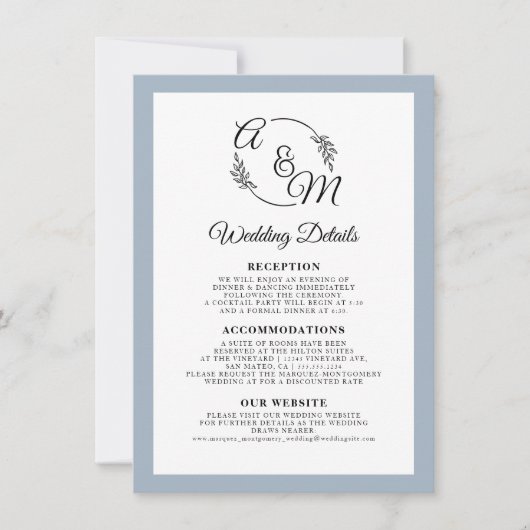 Invitation Elégant Simple Moderne Dusty Blue Mariage Détails (Devant)