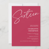 Invitation Elégant simple moderne magenta photo Sweet 16 (Devant)