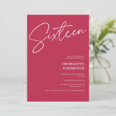 Invitation Elégant simple moderne magenta photo Sweet 16 (Debout devant)