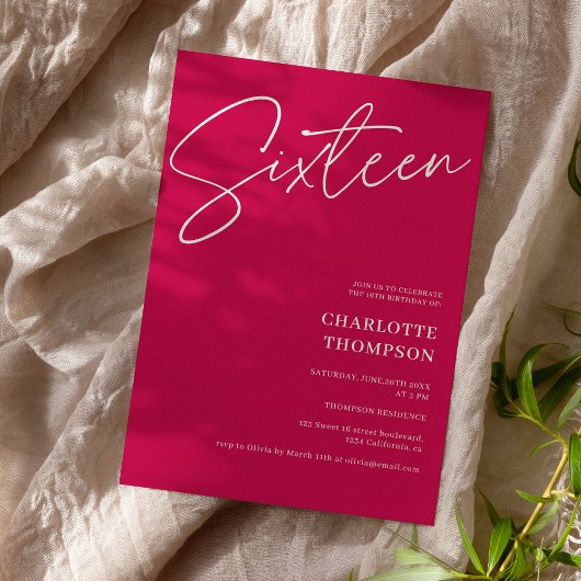 Invitation Elégant simple moderne magenta photo Sweet 16