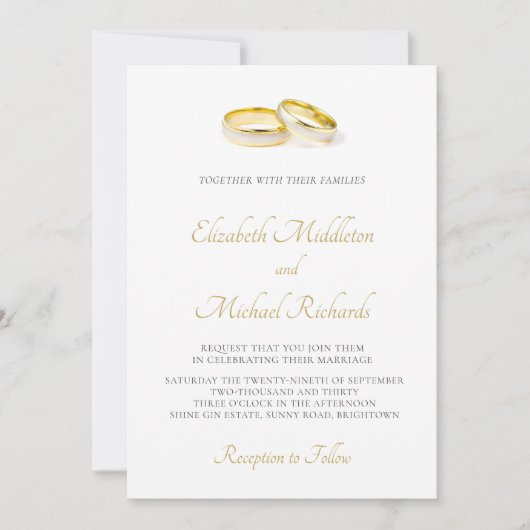 Invitation Élégant Simple Moderne Mariage Anneaux Or (Devant)