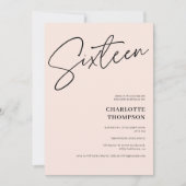 Invitation Elégant simple moderne noir photo blush Sweet 16 (Devant)