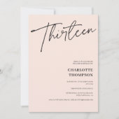 Invitation Elégant simple moderne noir photo blush treize (Devant)