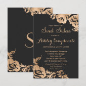 Invitation Élégant Simple Moderne Or Noir Floral Sweet 16 (Devant / Derrière)