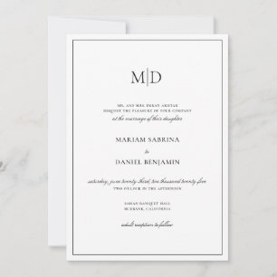 Invitation Élégant Simple Monogramme Script Mariage blanc