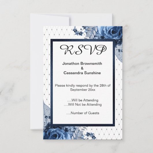INVITATION ELEGANT SIMPLE MOTIF FLORAL MARINE RSVP (Devant)