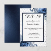 INVITATION ELEGANT SIMPLE MOTIF FLORAL MARINE RSVP (Devant / Derrière)