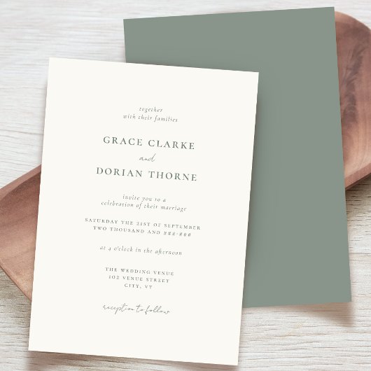 Invitation Élégant simple Neutre Rustique Sage Mariage vert