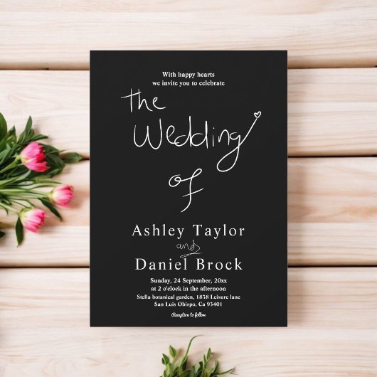 Invitation Élégant Simple Noir Et Blanc Chic Mariage moderne