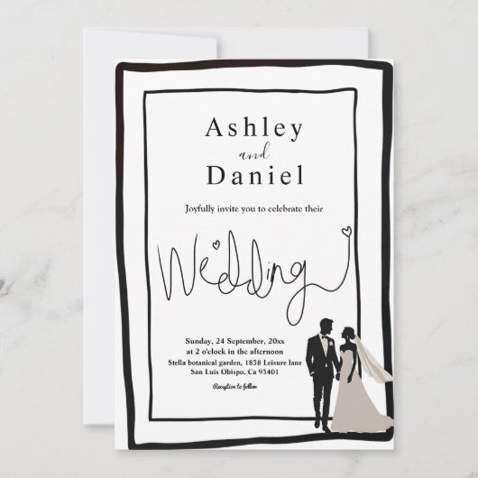 Invitation Élégant Simple Noir Et Blanc Moderne Mariage Chic (Devant)