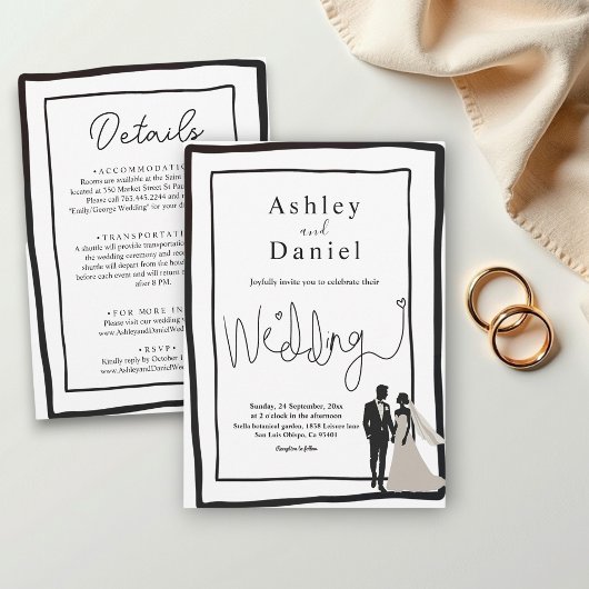 Invitation Élégant Simple Noir Et Blanc Moderne Mariage Chic