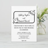 Invitation Elégant Simple Noir Et Blanc Oiseaux Chic Mariage (Debout devant)