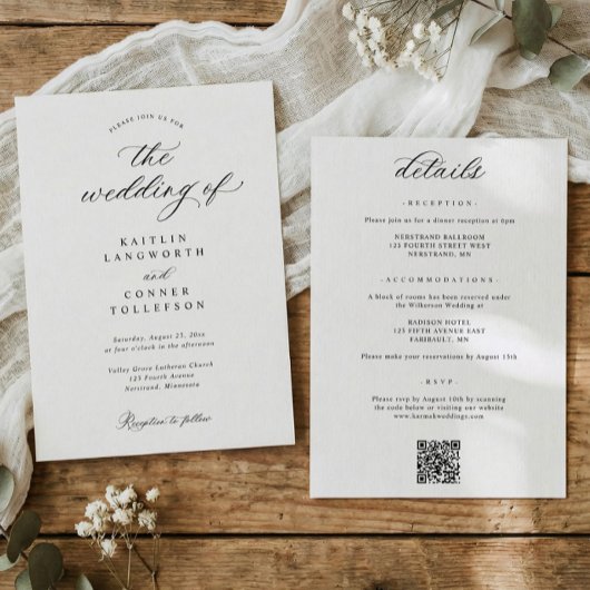 Invitation Elegant Simple Old Money All in One Wedding