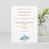 INVITATION ÉLÉGANT SIMPLE OR BLEU FLORAL OR MARIAGE (Debout devant)