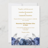 INVITATION ÉLÉGANT SIMPLE OR BLEU FLORAL SIMPLE MARIAGE (Devant)