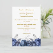 INVITATION ÉLÉGANT SIMPLE OR BLEU FLORAL SIMPLE MARIAGE (Debout devant)