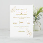 INVITATION ÉLÉGANT SIMPLE OR FEUILLE OR REVERS MARIAGE (Debout devant)