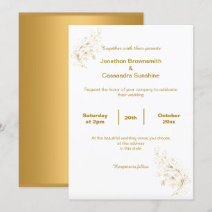 INVITATION ÉLÉGANT SIMPLE OR FEUILLE OR REVERS MARIAGE