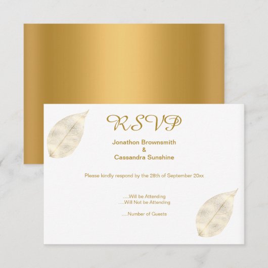 INVITATION ELÉGANT SIMPLE OR FEUILLE OR RSVP (Devant / Derrière)
