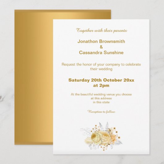 INVITATION ÉLÉGANT SIMPLE OR FLORAL SIMPLE MARIAGE (Devant / Derrière)