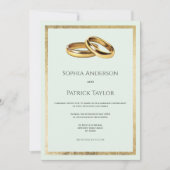 Invitation Élégant simple pastel vert anneaux d'or Mariage (Devant)
