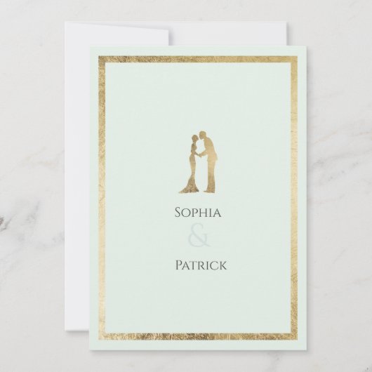 Invitation Élégant simple pastel vert anneaux d'or Mariage (Dos)