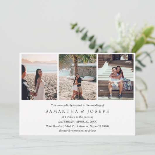 Invitation Élégant simple personnalisé 3 Mariage photo monogr (Debout devant)