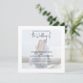 Invitation Elégant simple photo Dusty bleu QR Code RSVP (Debout devant)