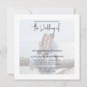 Invitation Elégant simple photo Dusty bleu QR Code RSVP (Devant)