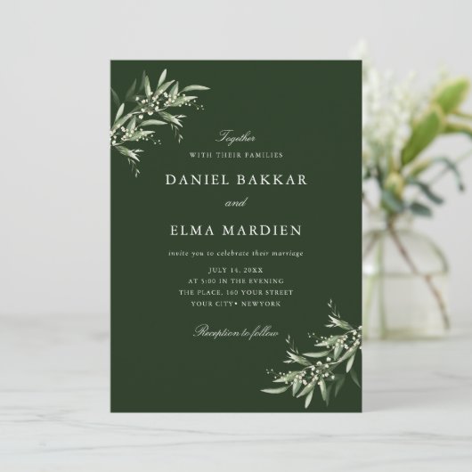 Invitation Elegant Simple Rustic Botanical Greenery Wedding (Debout devant)