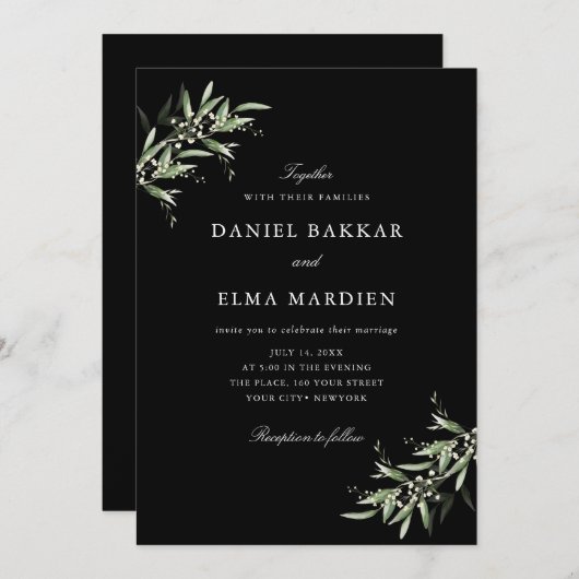 Invitation Elegant Simple Rustic Botanical Greenery Wedding (Devant / Derrière)