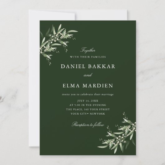 Invitation Élégant Simple Rustique Botanique Verdure Mariage (Devant)