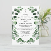 Invitation Elégant simple Rustique Eucalyptus Mariage de verd (Debout devant)