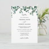 Invitation Elégant simple Rustique Eucalyptus Mariage de verd (Debout devant)