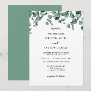 Invitation Elégant simple Rustique Eucalyptus Mariage de verd