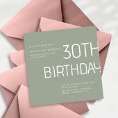 Invitation Elégant simple sauge verte voie 30e anniversaire