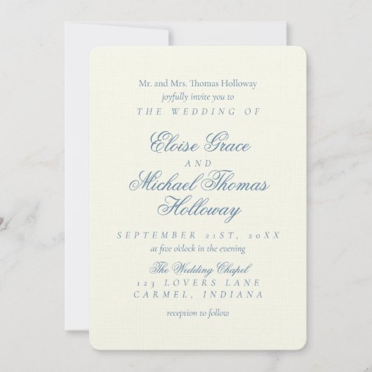 Invitation Elegant Simple Script Dusty Blue Wedding (Devant)