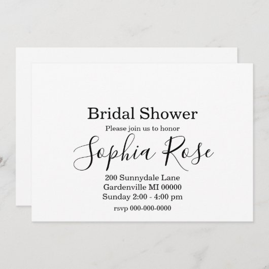 Invitation Elegant Simple script nuptiale douche (Devant / Derrière)