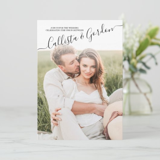 Invitation Élégant simple script Photo Collage Mariage (Debout devant)