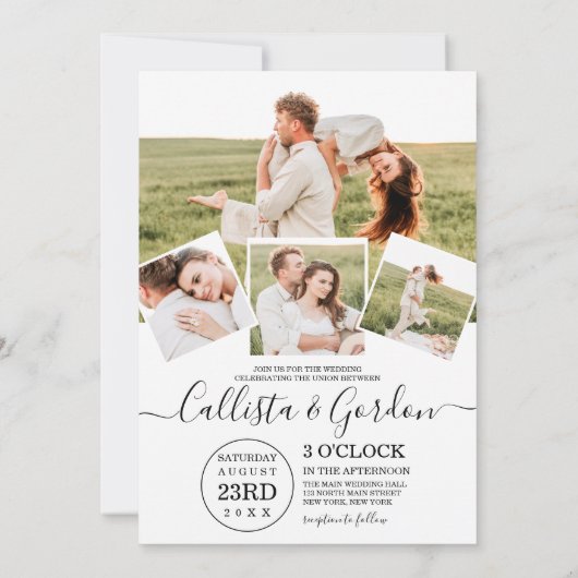 Invitation Élégant simple script Photo Collage Mariage (Dos)