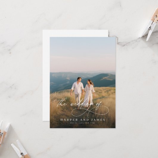 Invitation Elegant Simple Script QR Code Budget Photo Wedding (Devant/Arrière en situation)