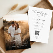 Invitation Elegant Simple Script QR Code Photo Budget Wedding