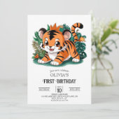 Invitation Élégant simple Tigre 1er Anniversaire numérique (Debout devant)