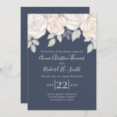 Invitation Élégant Simplement Rose Foncé Floral Bleu Marine F (Devant / Derrière)