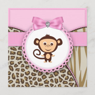 Invitation Elégant Singe Rose Baby Girl Douche