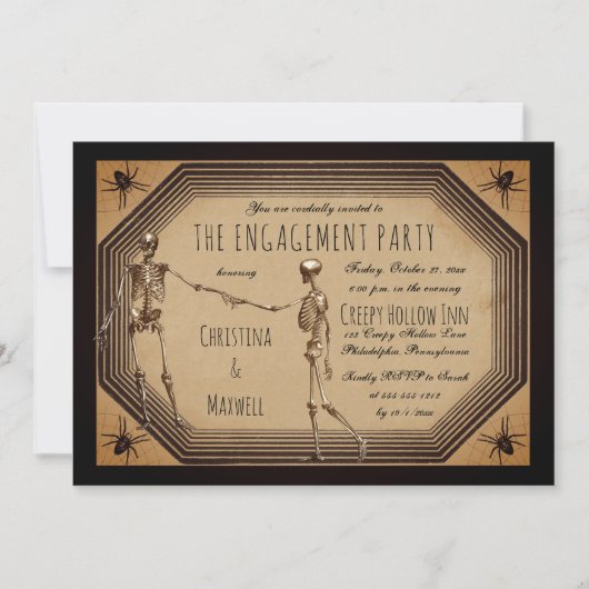 Invitation Elégant Skeletons Gothique Déco Engagement Party I (Devant)